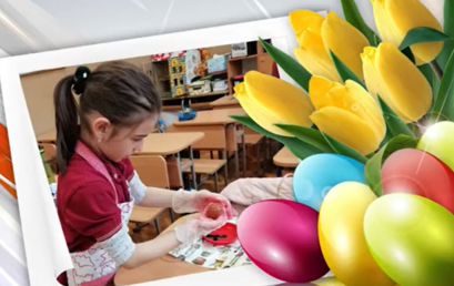 Първокласници боядисват яйца за празника